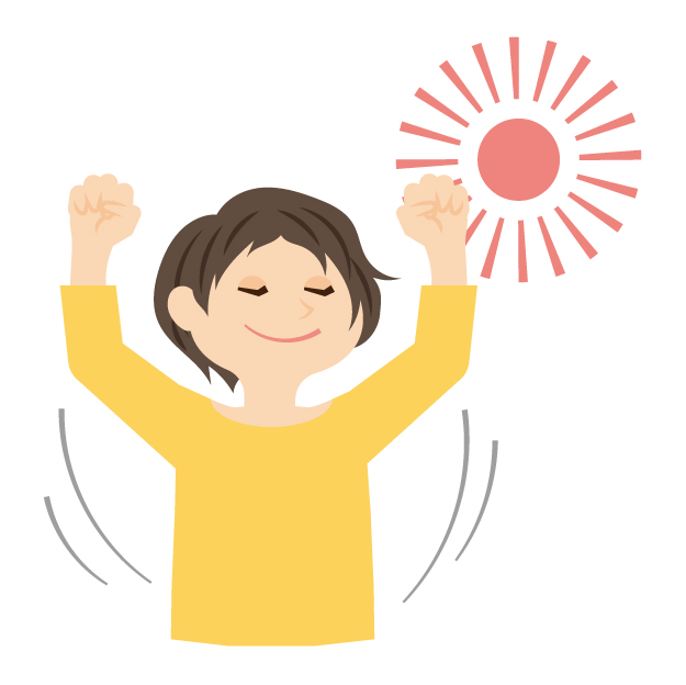 女性が健康そうに朝目覚めているイラスト