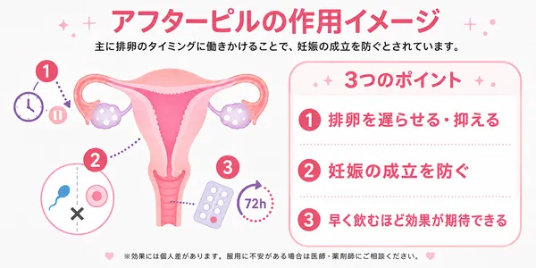 アフターピルの作用を解説している画像