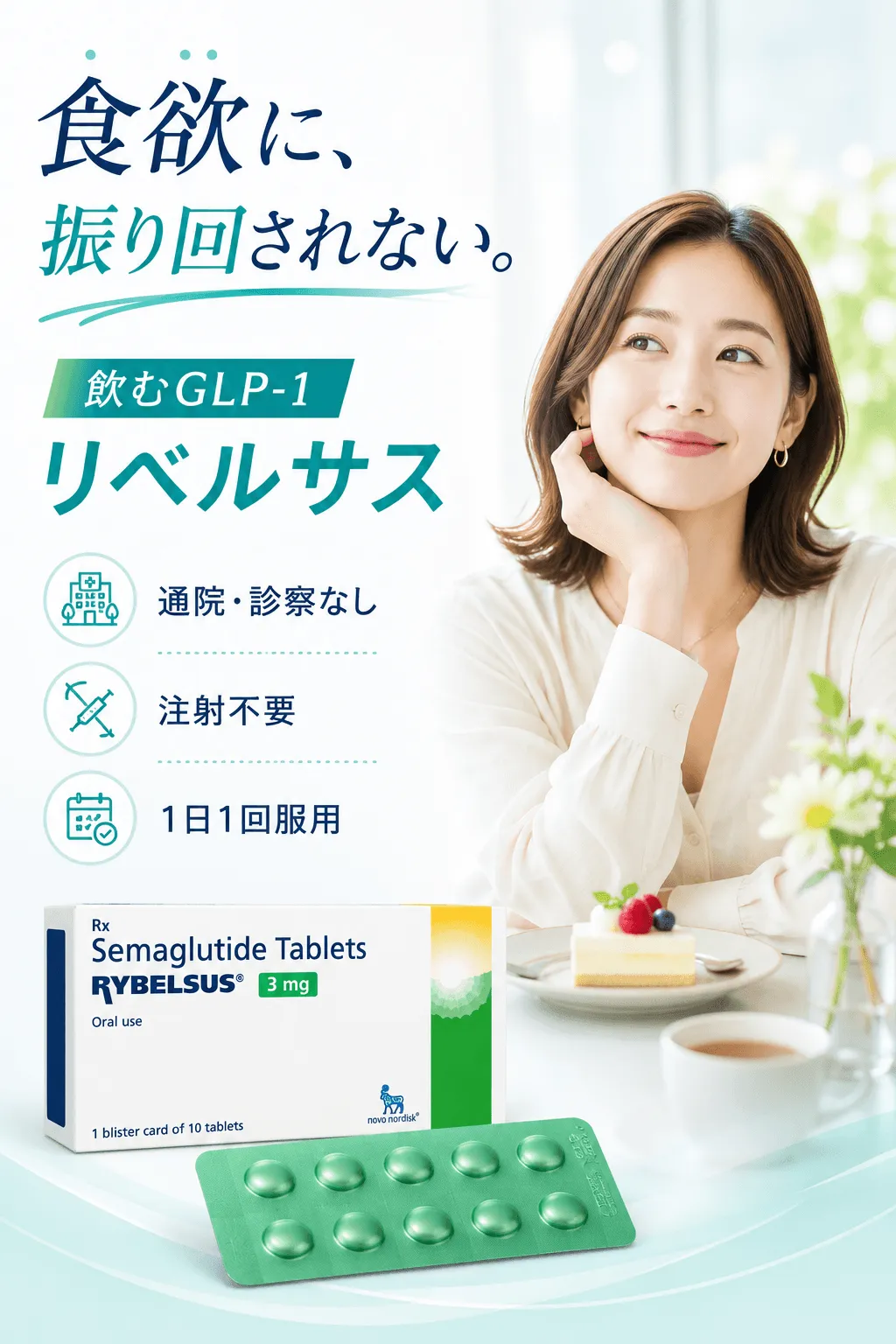 食欲に、振り回されない。飲むGLP-1 リベルサス 通院・診察なし 注射不要 1日1回服用