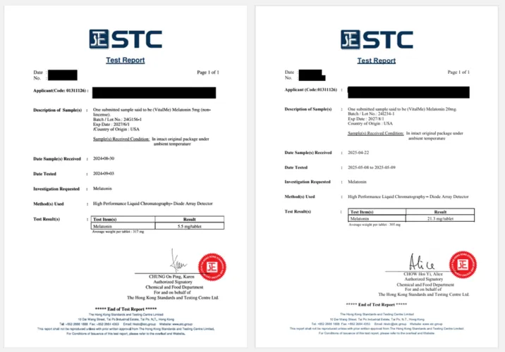 バイタルミー・メラトニンの成分鑑定結果