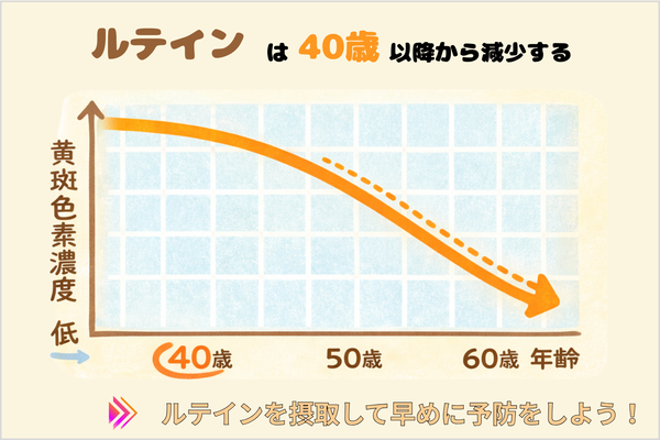 ルテインは40歳以降から減少するというグラフ