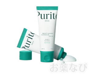 マイティバンブーパンテノールクリーム（PURITO）のテクスチャーが分かる商品画像。チューブとクリームの中身を見せたビジュアル